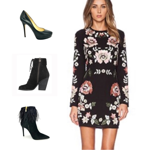 Needle & Thread Floral Embellished Beaded Long Sleeve Black Dress | 2 - Picture 14 of 14